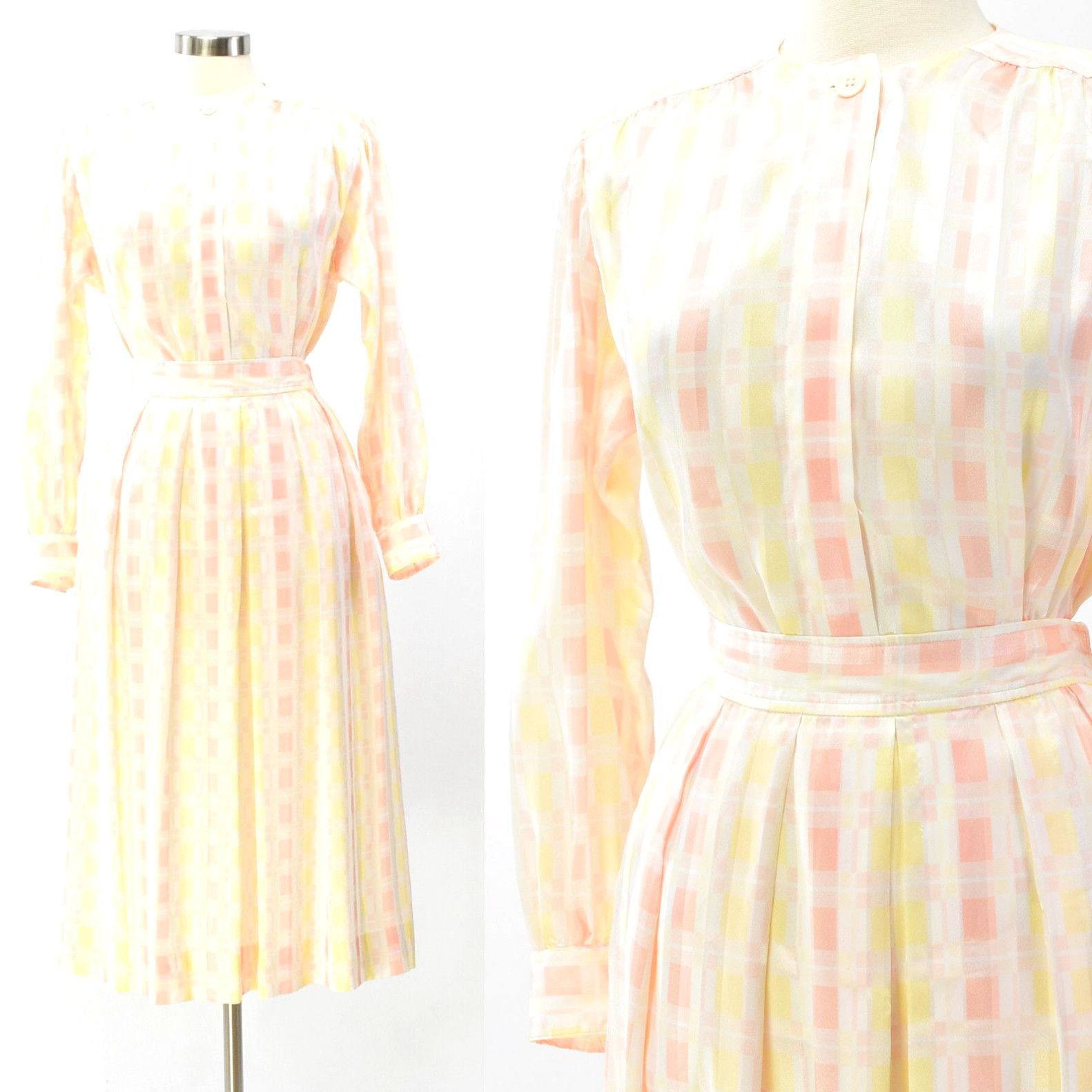 image of Evan Picone 70's Vintage Womens 6 Or S Multi Color Silk Skirt Set Blouse & Skirt in White