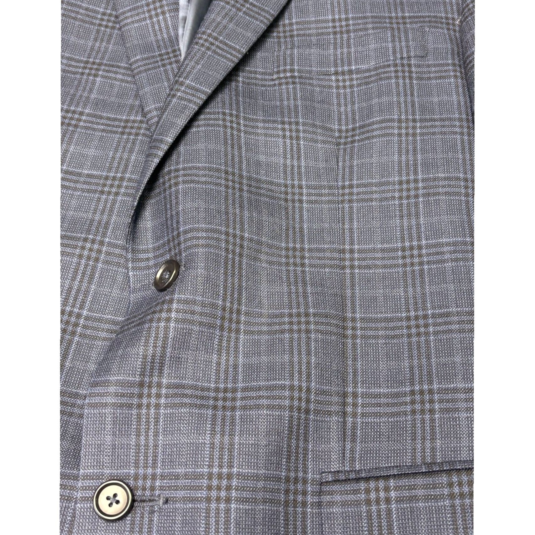 Jos. A. Bank Jos A Bank Signature Mens 41 Long Navy Blue Plaid 100% Wool Tailored Sport Coat Blazer Shirt Jacket? Size 42R - 2 Thumbnail