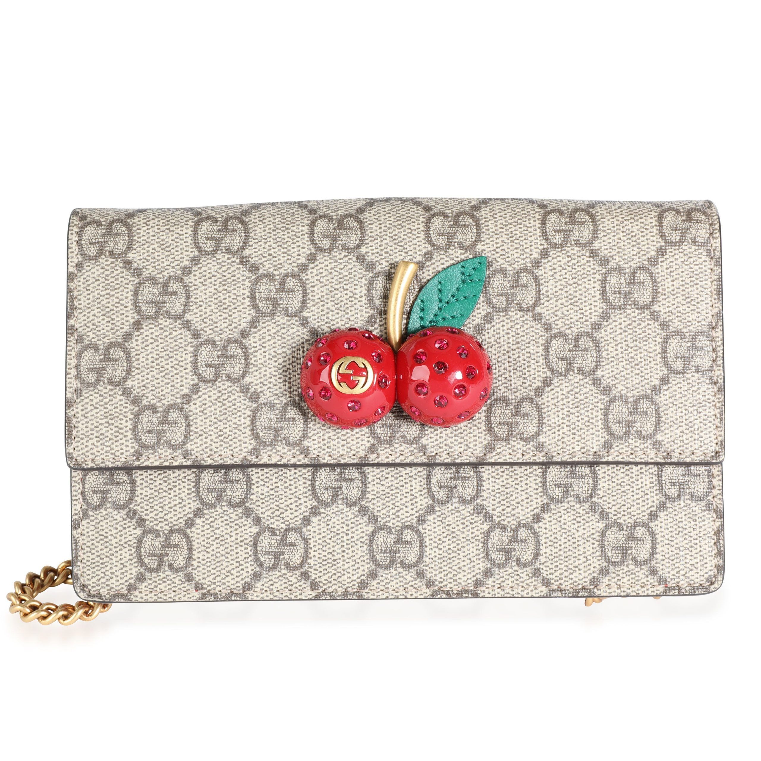 Gucci Crystal Inlaid Cherries Embellished GG Supreme Canvas Mini Bag