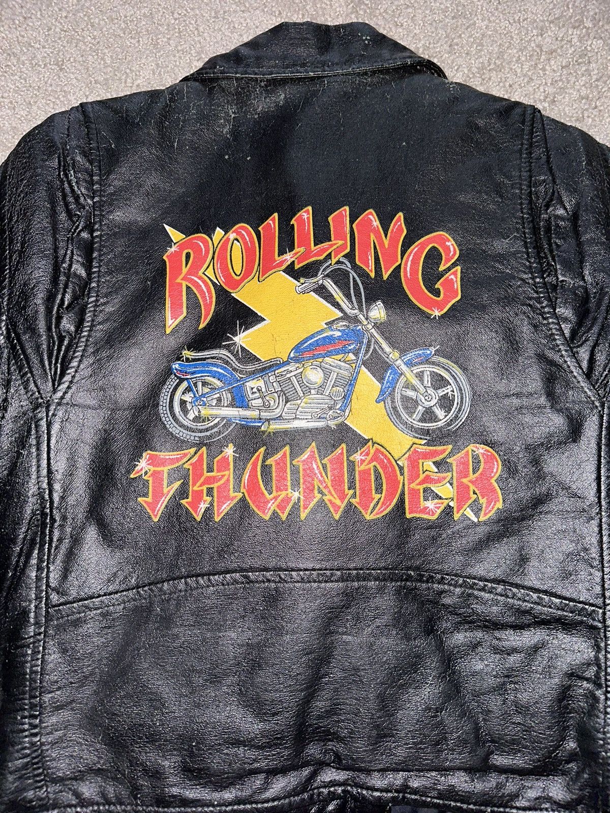 Harley Davidson × Vintage Vintage 80’s Rolling Thunder Leather Motorcycle Jacket Size XS / US 0-2 / IT 36-38 - 3 Thumbnail