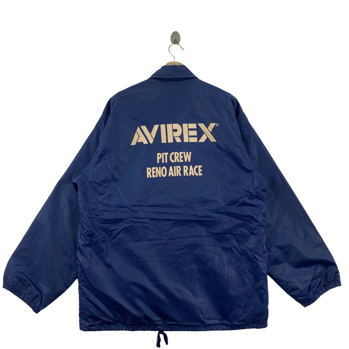 image of Vintage Avirex Pit Crew Reno Air Race Army Blue Windbreaker in Blue/White, Men's (Size 2XL)