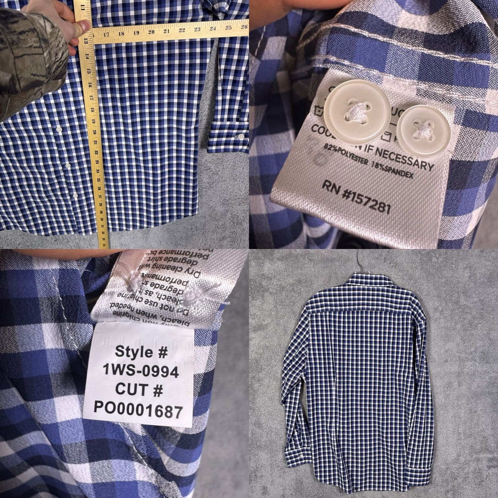 Mizzen+Main Mizzen+Main Dress Shirt Men XL Trim Fit Gingham Check Performance Size 46R - 8 Thumbnail