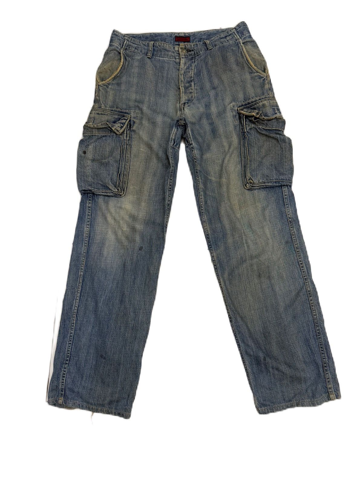 Japanese Brand × Johnbull × Kapital Johnbull Cargo Heavy Fade Workwear Denim Distressed Wide Size US 33 - 1 Thumbnail