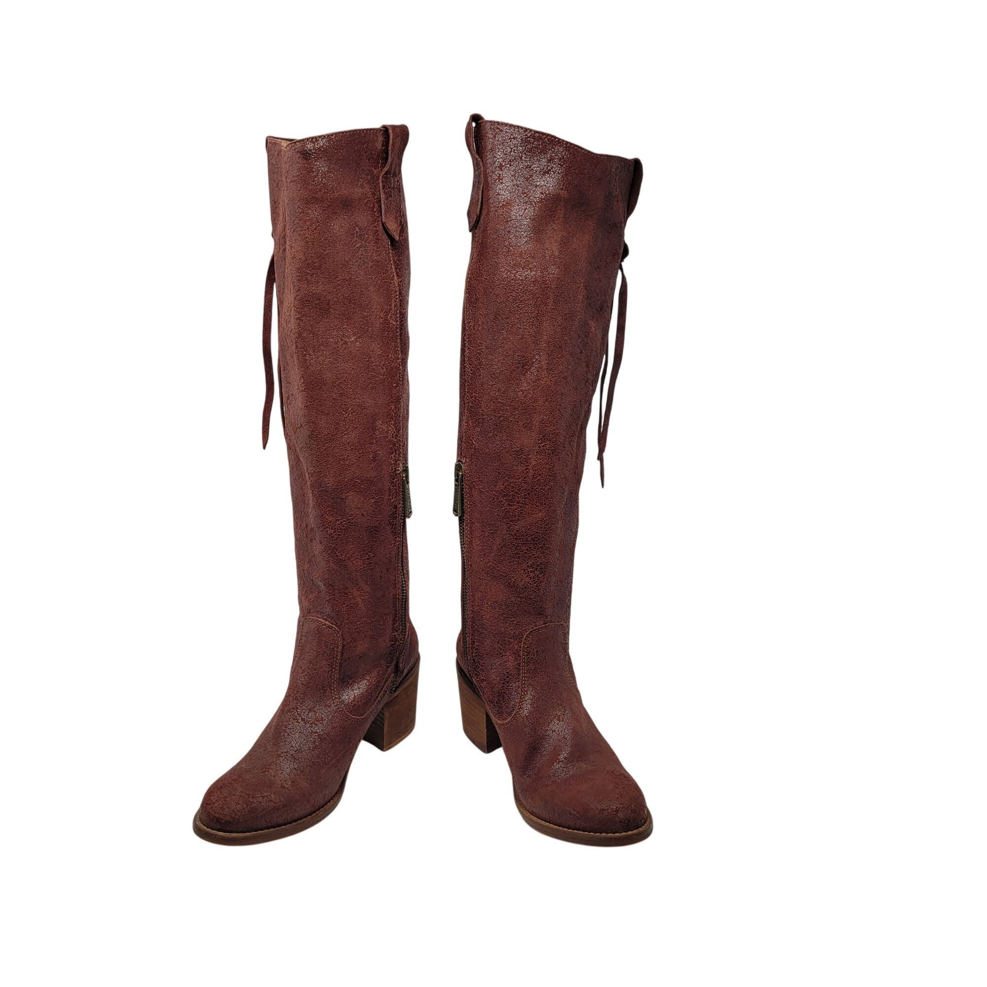 Vintage Veracruz Tala Crackle Boots Sz 37 Tall Distressed Leather Ox Size US 7 / IT 37 - 1 Thumbnail