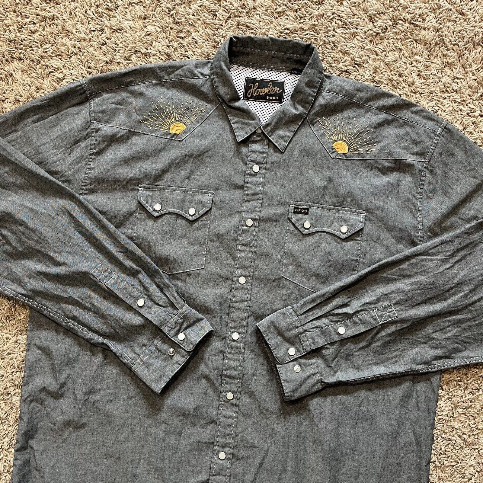 image of Rising Sun Gaucho Western Pearl Snap Button Up Shirt in Grey, Men's (Size 2XL)