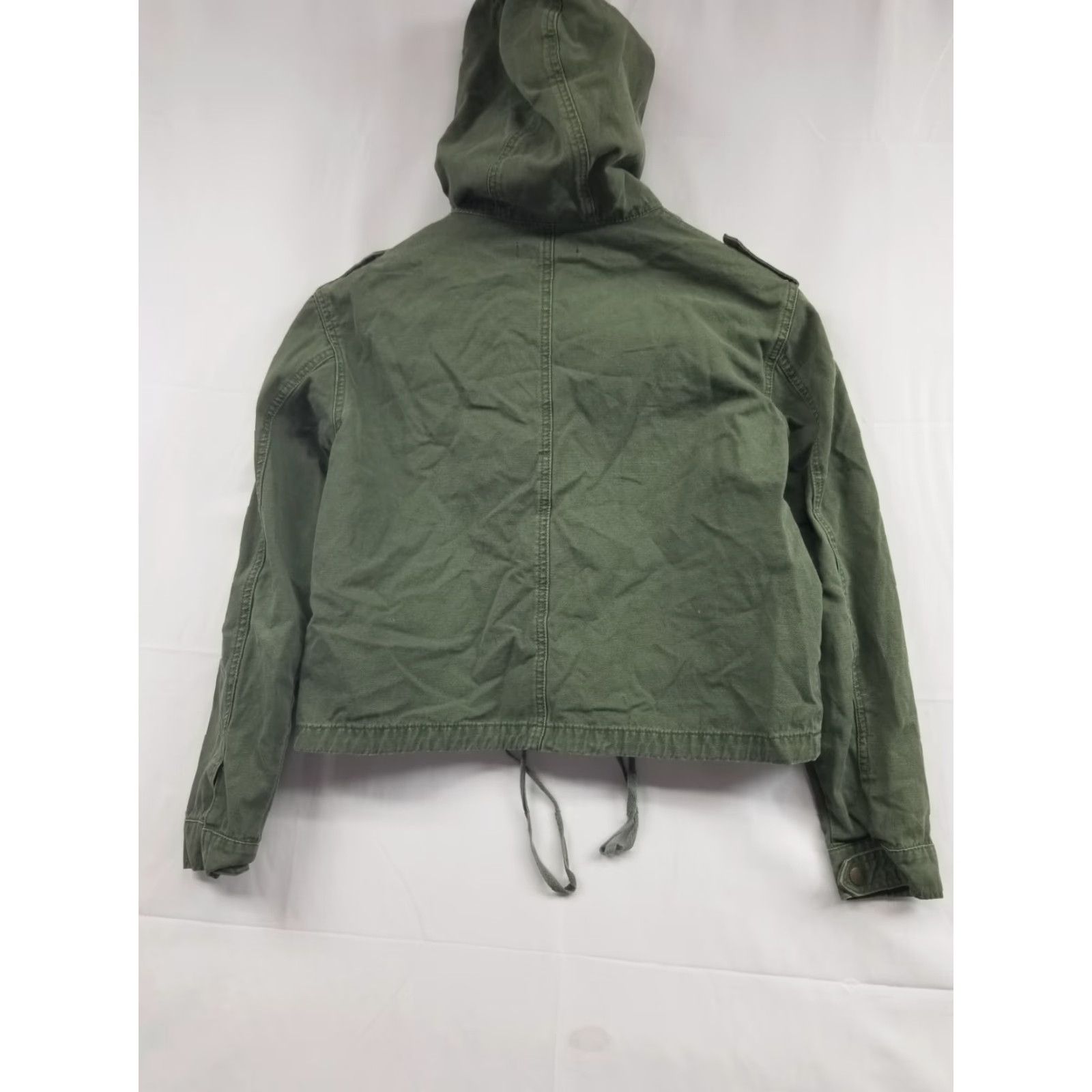 Brandy Melville Brandy Melville Green Jacket Cropped 100% Cotton OS See Measurements Military Jacket Hooded Lightweight Pockets Full Zip Casual Women One Size Green Size ONE SIZE - 2 Thumbnail