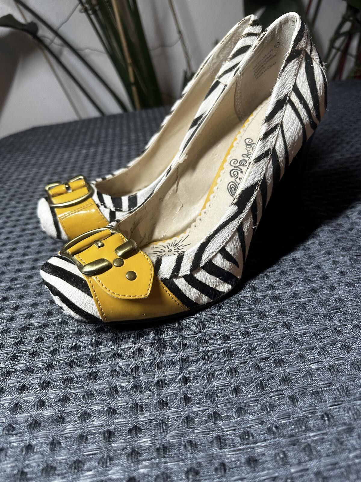Other Naughty Monkey Y2K Zebra Pumps with Yellow Buckle Accent Size US 9.5 / IT 39.5 - 4 Thumbnail