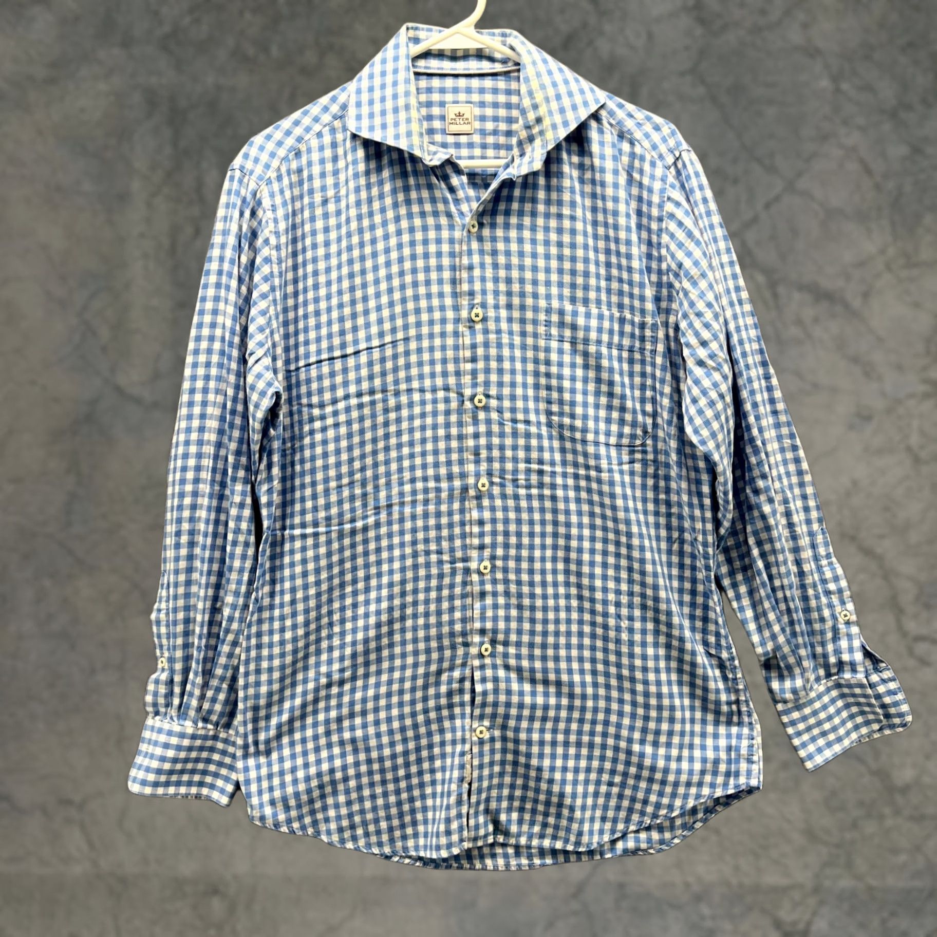 Peter Millar Peter Millar Dress Shirt Mens Large Blue Button-Down Check Oxford Pocket Shirt Size 42R - 1 Thumbnail