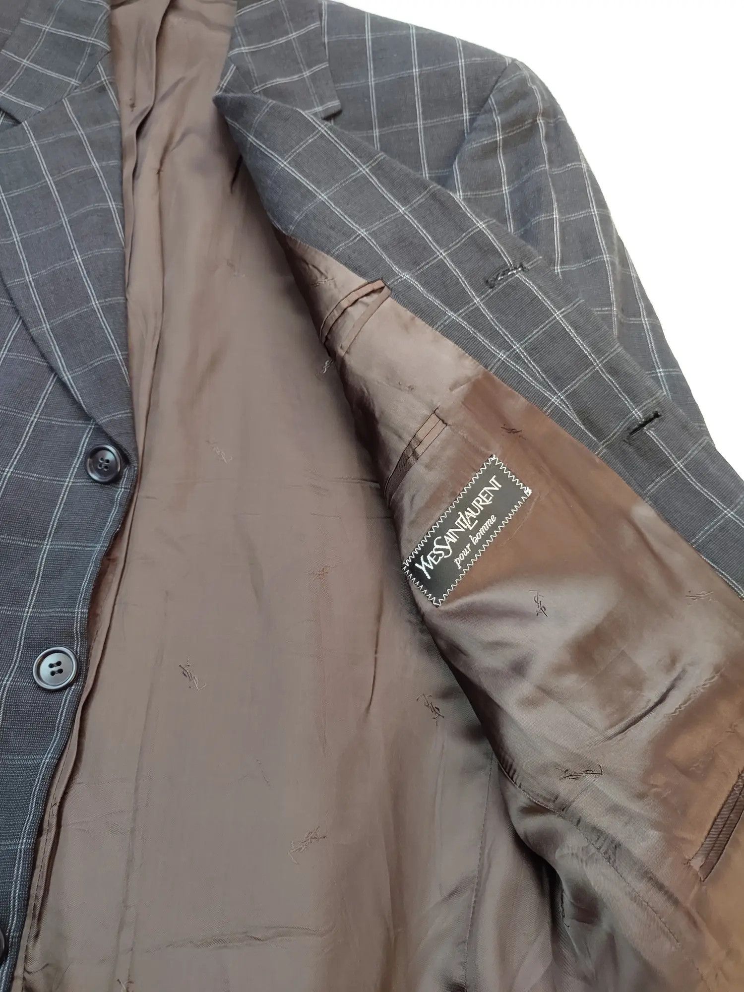 Yves Saint Laurent YSL Vintage Plaid Grey Blazer Size 48R - 7 Thumbnail