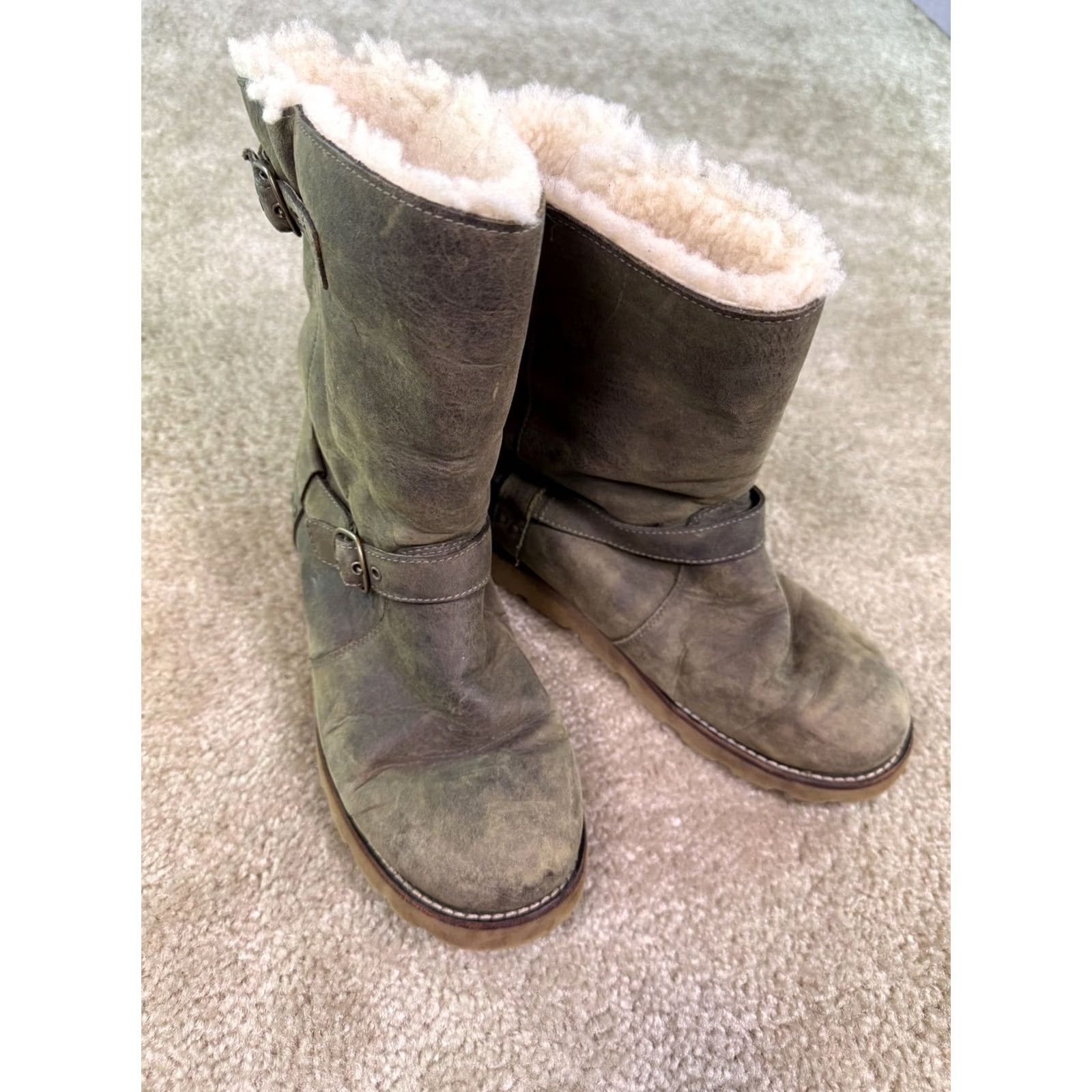 Ugg UGG Women's Brown Leather Waterproof Sheepskin Biker Boots Size 8 NOIRA 1001733 Size US 8 / IT 38 - 2 Thumbnail