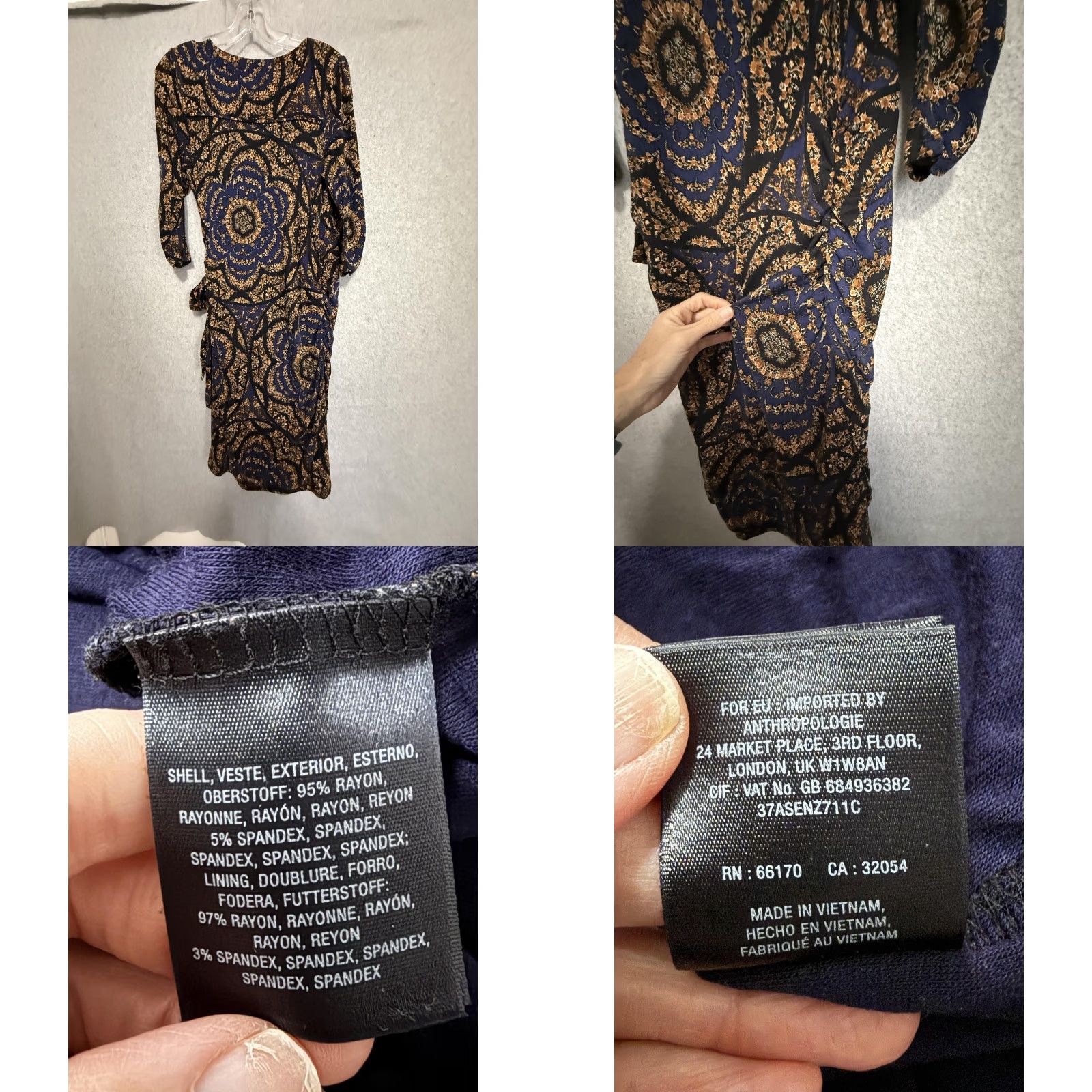 Anthropologie Vanessa Virginia Dress Blue Floral Wrap Sheath Knee Length S 3/4 Anthropologie Size S / US 4 / IT 40 - 9 Thumbnail