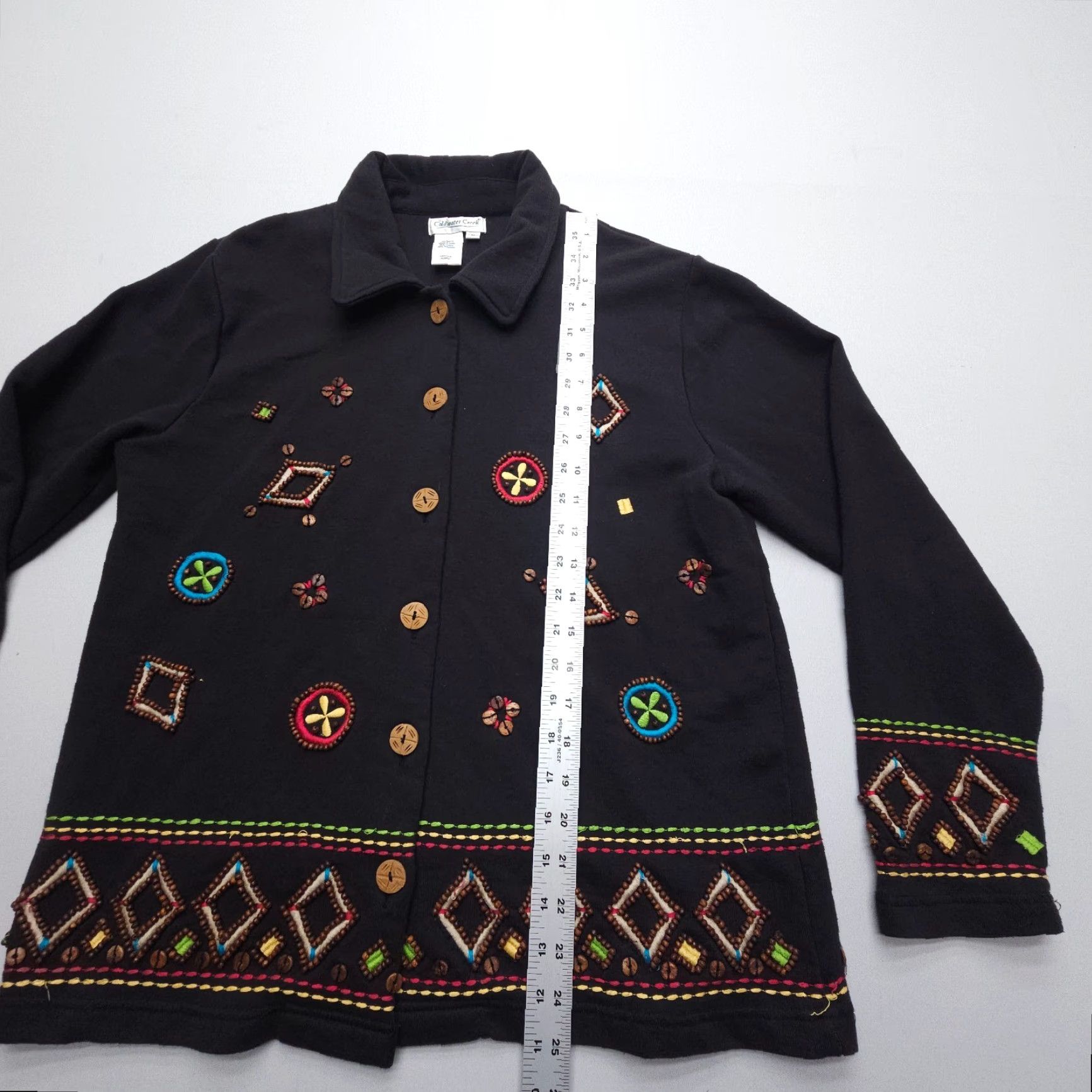 Coldwater Creek VINTAGE Coldwater Creek Button-Up Shirt Jacket Southwestern Geometric Beaded Embroidered Cotton Blend M Black Women Shirt/Jacket (Adult) M (Size) Size M / US 6-8 / IT 42-44 - 6 Thumbnail