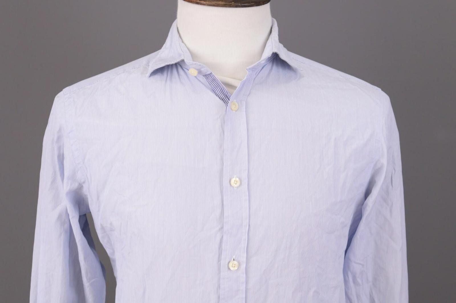 Designer Hackett London Slim Fit Blue Pinstripe Down Shirt Size M Size US M / EU 48-50 / 2 - 2 Thumbnail