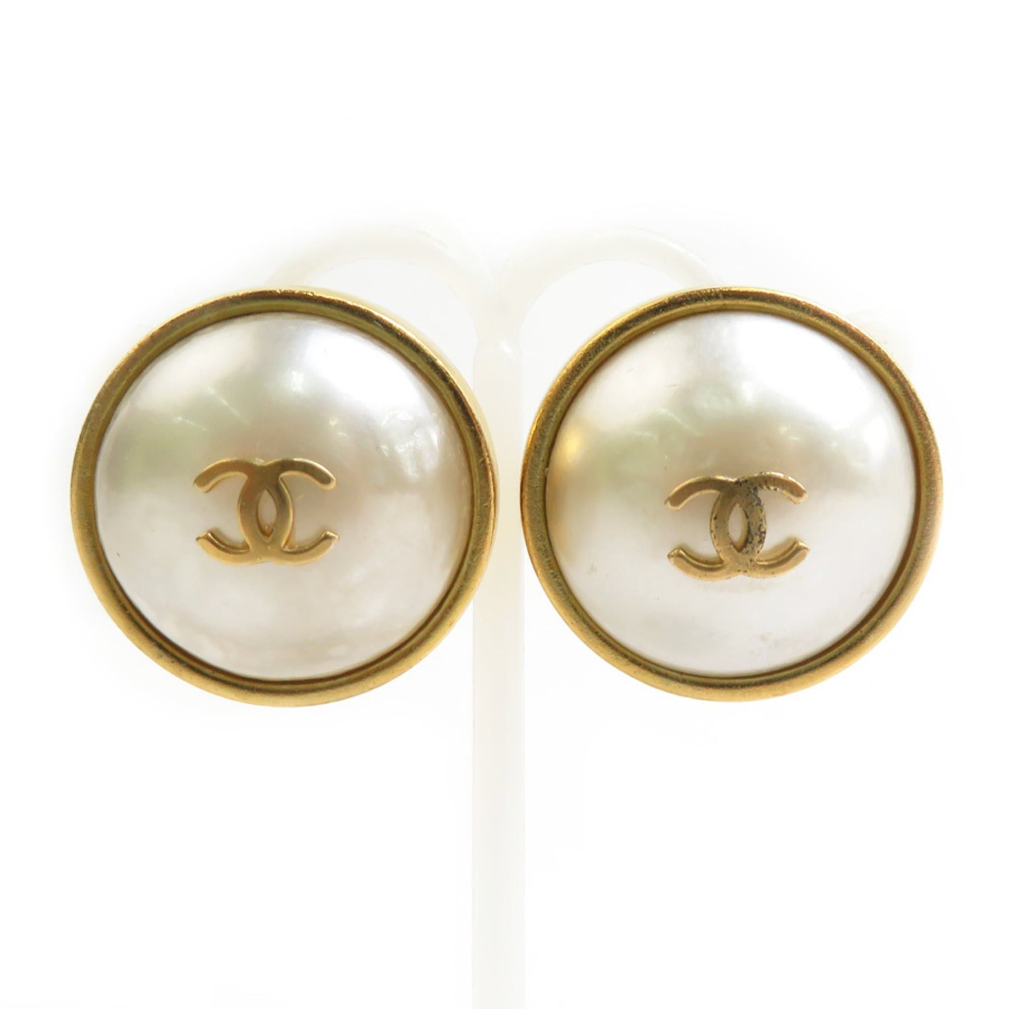 Chanel CHANEL Coco Mark Metal Earrings with Faux Pearls in Gold and Off-White, Women's, Free Shipping, e61550a Size ONE SIZE - 1 Thumbnail