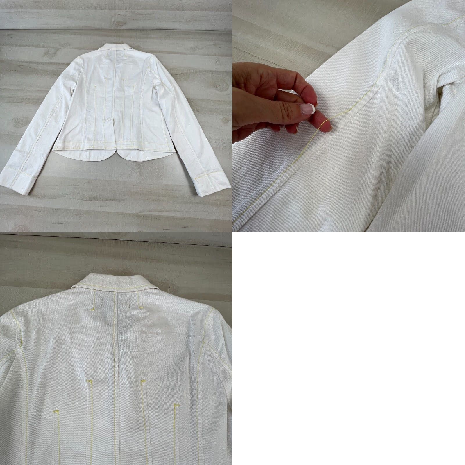 Vintage Luxurious Embellished White Cotton Button Front Large Women's Jacket by Larry Levine Size L / US 10 / IT 46 - 8 Thumbnail
