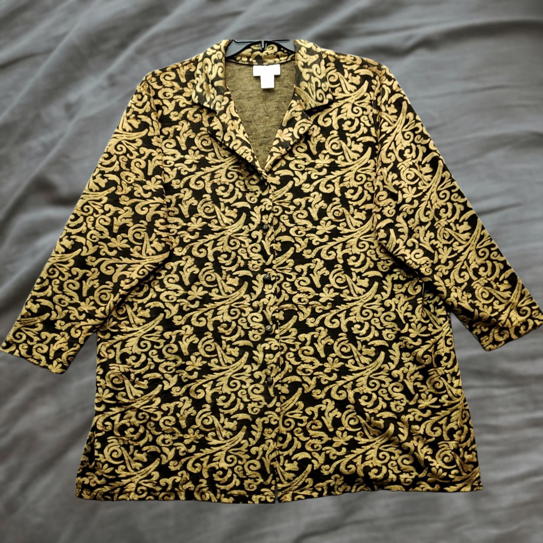 Diane von Furstenberg Diane von Furstenberg Blouse Womens 2X Velvet Burnout Design Multi Geometric Button-Up Shirt Womens Size 2X Color Multicolor Clothing Mens Womens Size XXL / US 16-18 / IT 52-54 - 1 Thumbnail