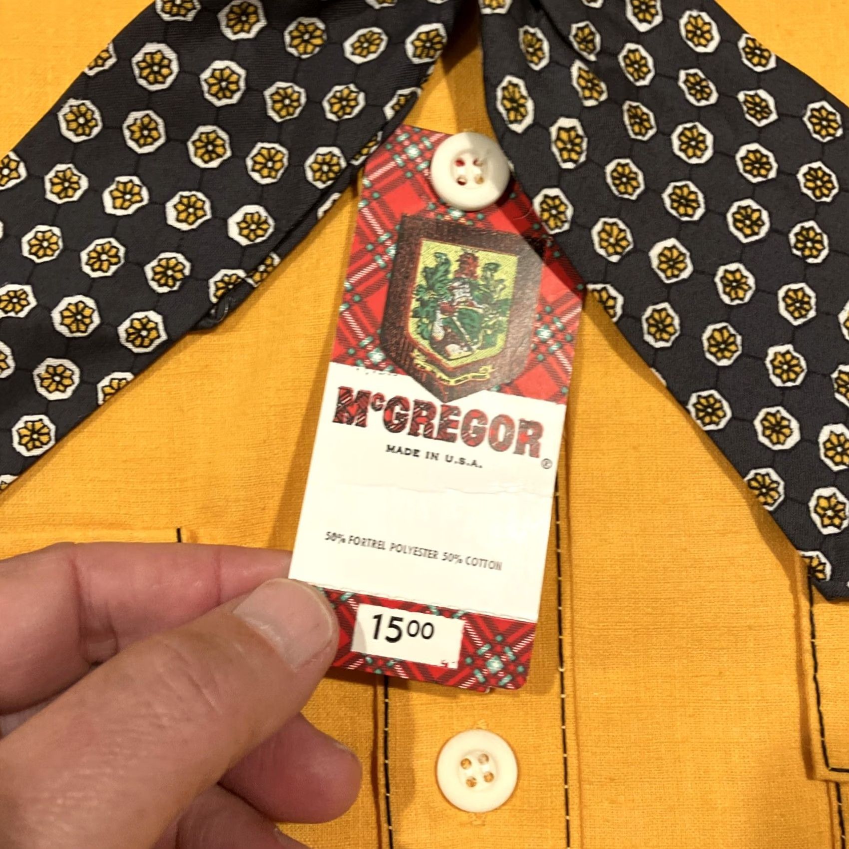 McGregor VINTAGE McGregor Band Collar Shirt Built In Ascot Tie L RARE NWT Size US L / EU 52-54 / 3 - 4 Thumbnail