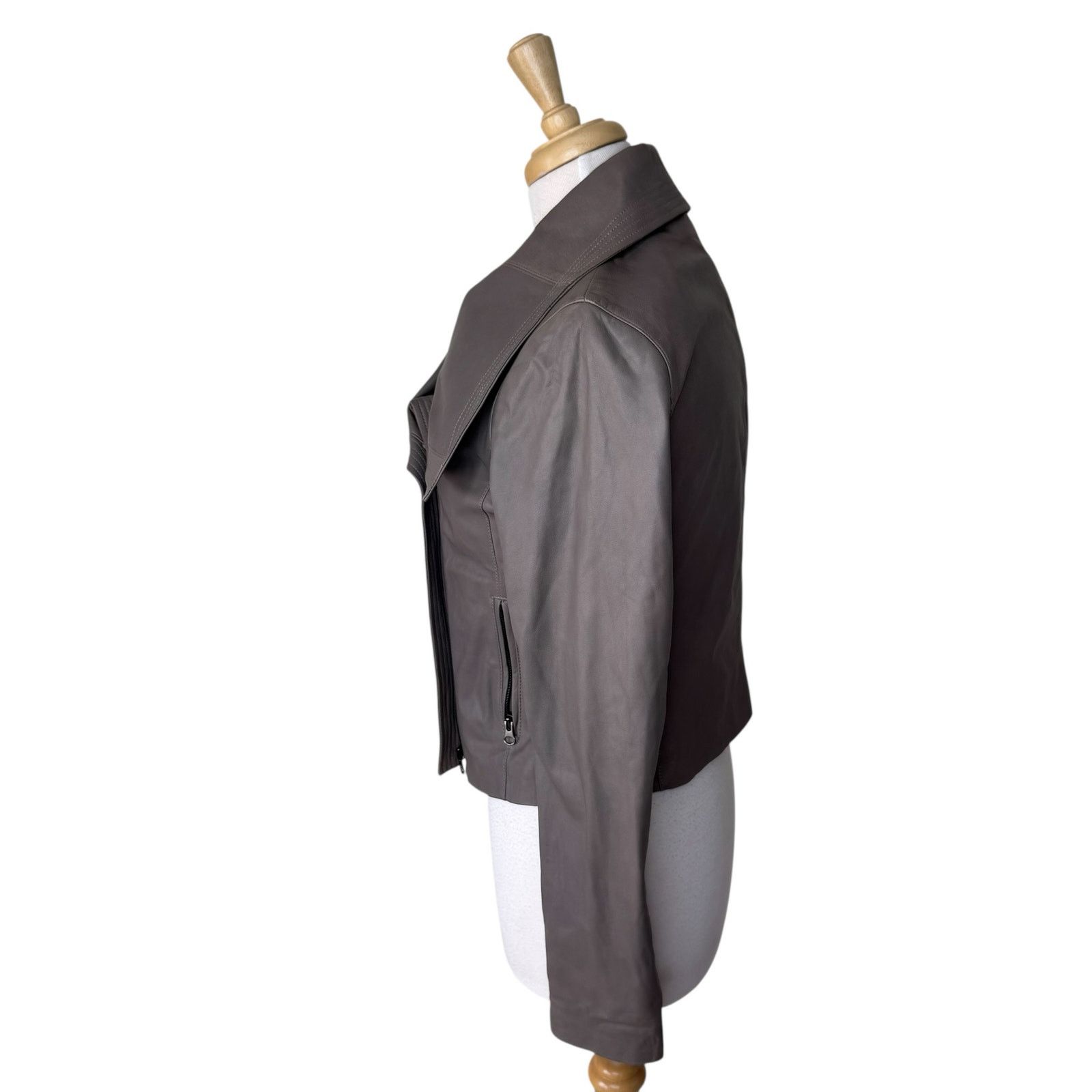 Vince VINCE 100% Leather Jacket Oversized Collar Offset Zipper Size S / US 4 / IT 40 - 3 Thumbnail