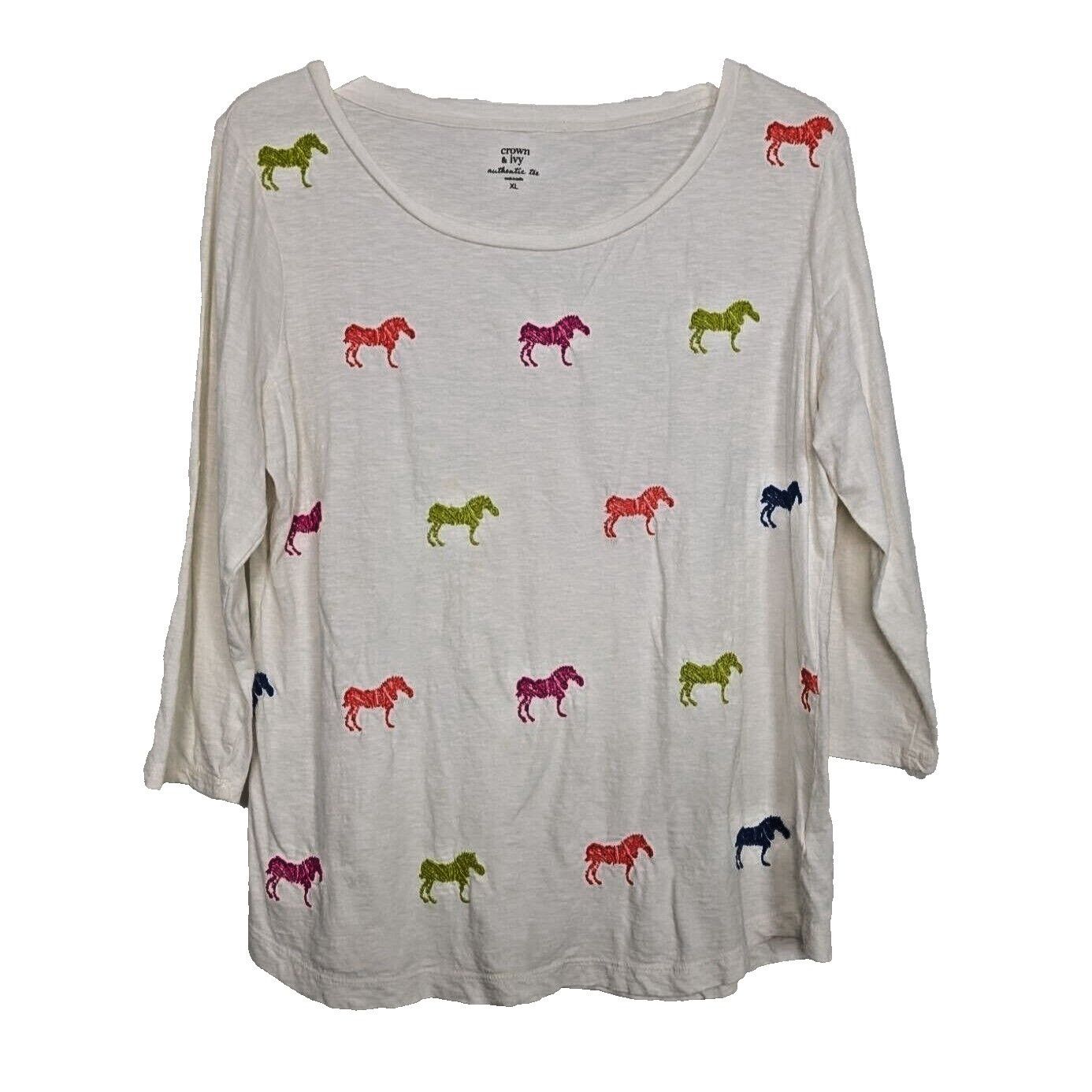 Designer Crown & Ivy Horse Authentic Tee Womens Size XL White Size XL / US 12-14 / IT 48-50 - 1 Thumbnail