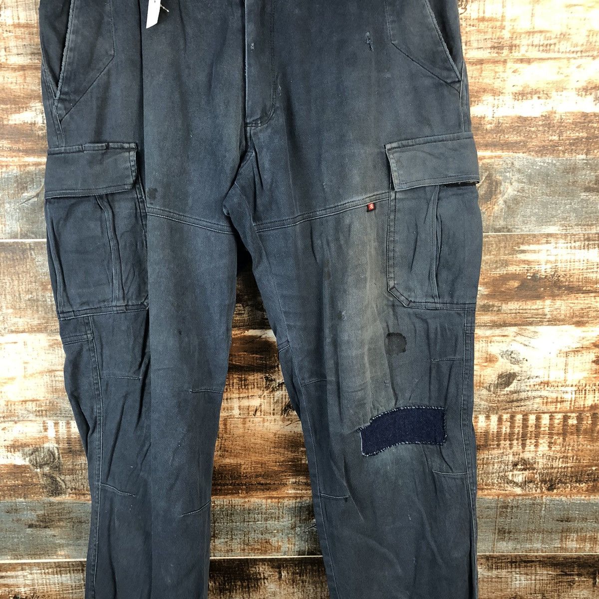 Japanese Brand DL Burtle Dark Blue ripped Cargo Multipocket Pants #C759 Size US 34 / EU 50 - 5 Thumbnail