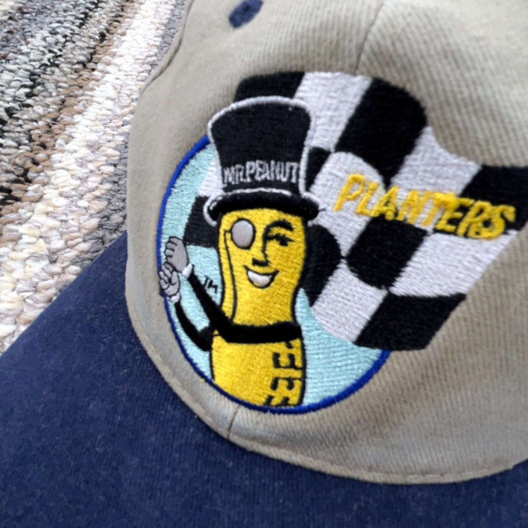 Peanuts Vintage Mr Peanut Planters Hat Cap Baseball Adjustable Cotton Tan Blue 90s Casual Mens Size ONE SIZE - 3 Thumbnail