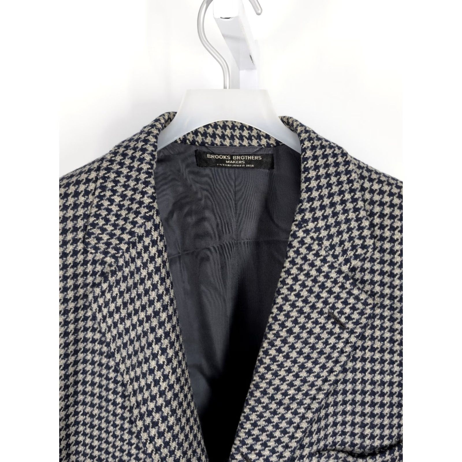 Brooks Brothers VINTAGE Brooks Brothers Blazer Men 40 Cashmere Tweed Houndstooth Unionmade US Blazer 3-Button 2-Button Navy Blue Size 40R - 4 Thumbnail