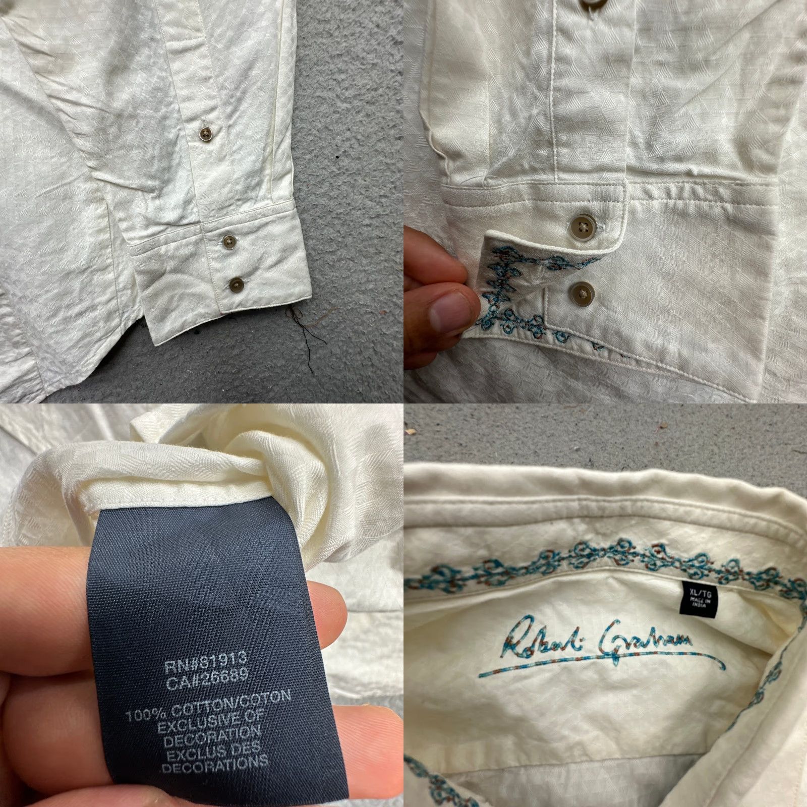 Robert Graham Robert Graham Long Sleeve Button Up Striped Mens Shirt XL White Textured Regular Fit Size US XL / EU 56 / 4 - 8 Thumbnail