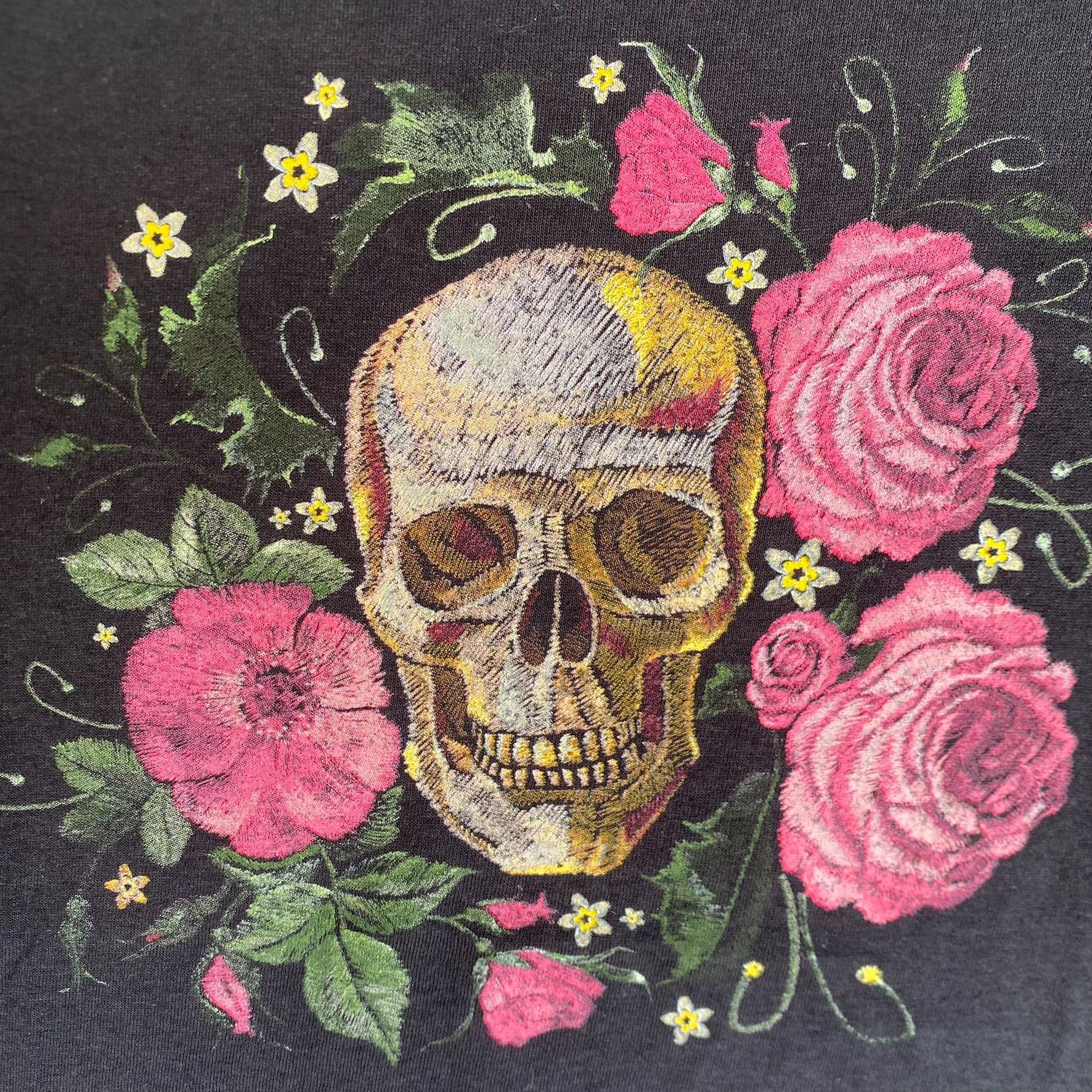 Delta Vintage Y2K Skull Roses T-Shirt Black Floral Mall Gothic Emo Size US M / EU 48-50 / 2 - 2 Thumbnail