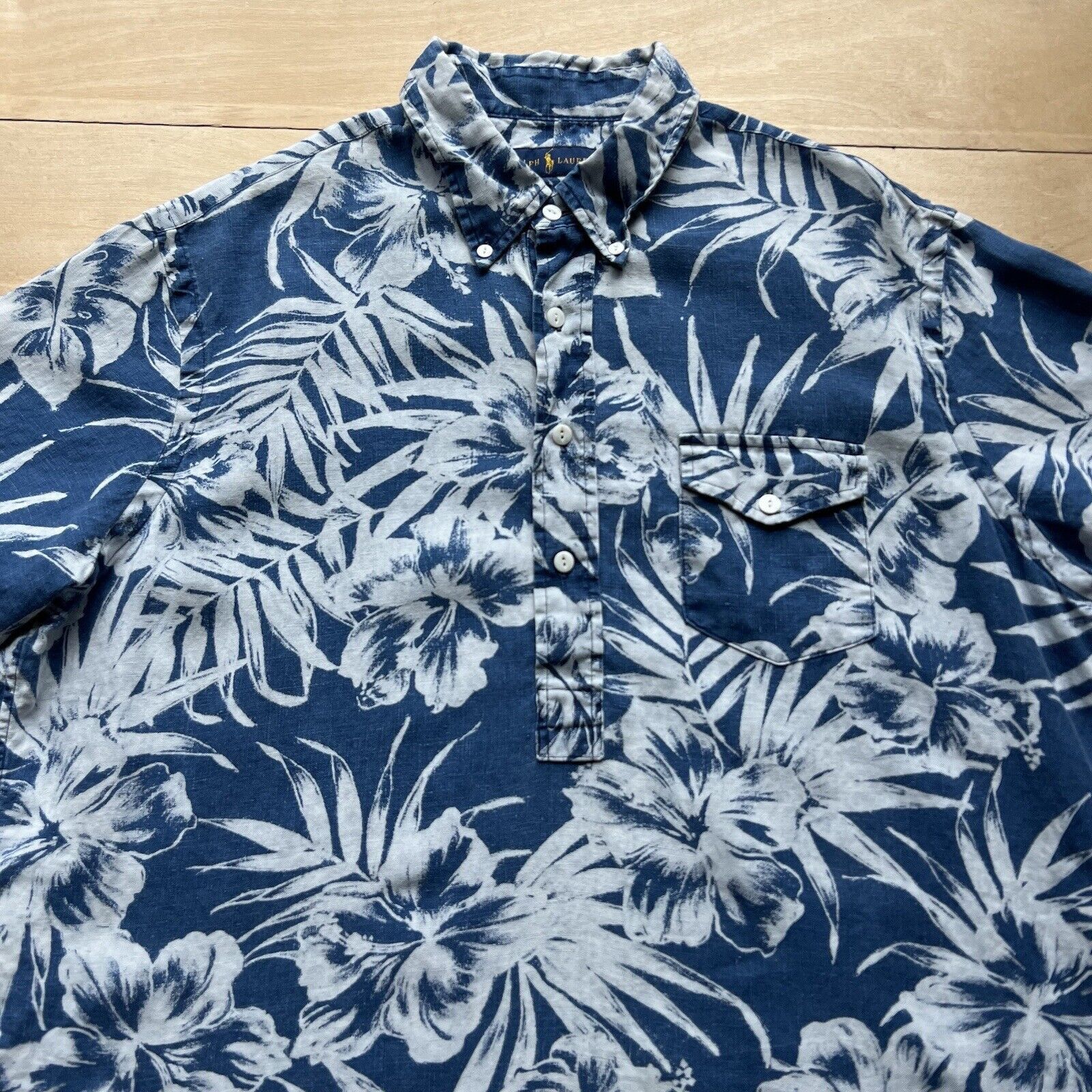 Polo Ralph Lauren Polo Ralph Lauren Linen Shirt XL Blue Hawaiian Floral Summer Size US XL / EU 56 / 4 - 2 Thumbnail