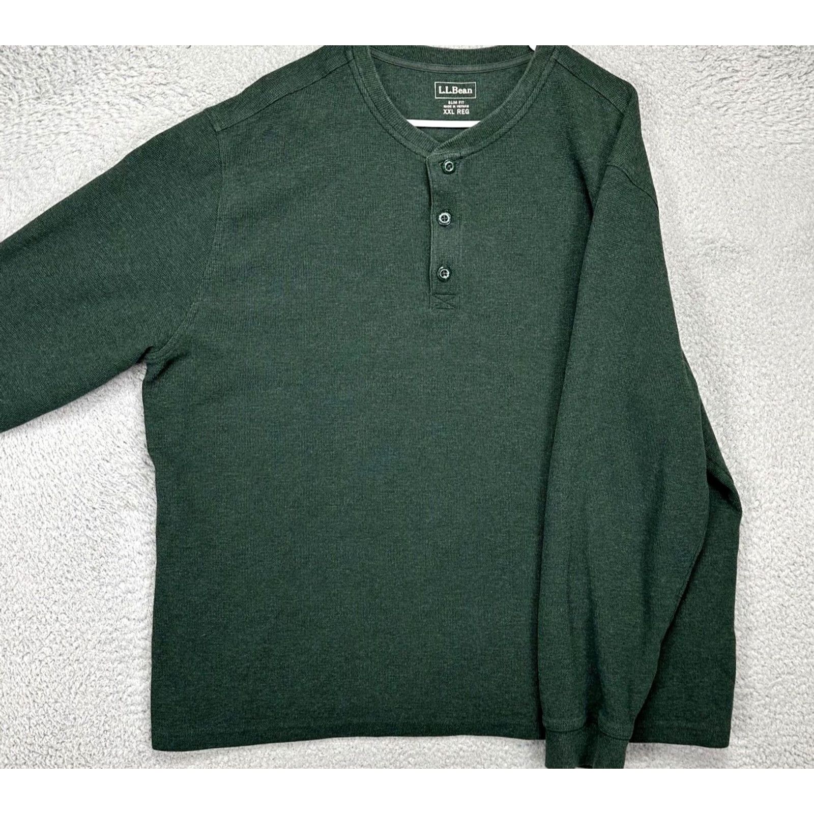 Vintage L.L. Bean Sweater Mens 2XL Green Henley Thermal Waffle-Knit Slim Fit Pullover Size US XXL / EU 58 / 5 - 4 Thumbnail