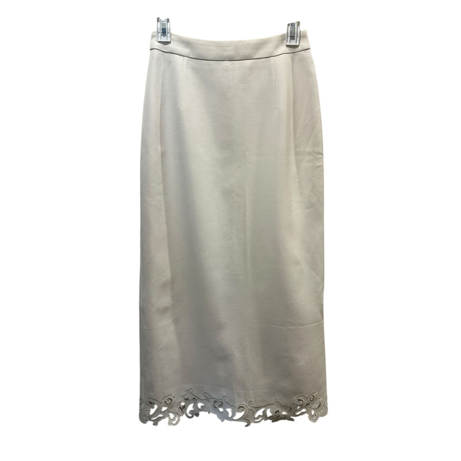 Other Commense Women's White Embroidered Hem Zip Solid Midi Skirt Size 26" / US 2 / IT 38 - 2 Thumbnail