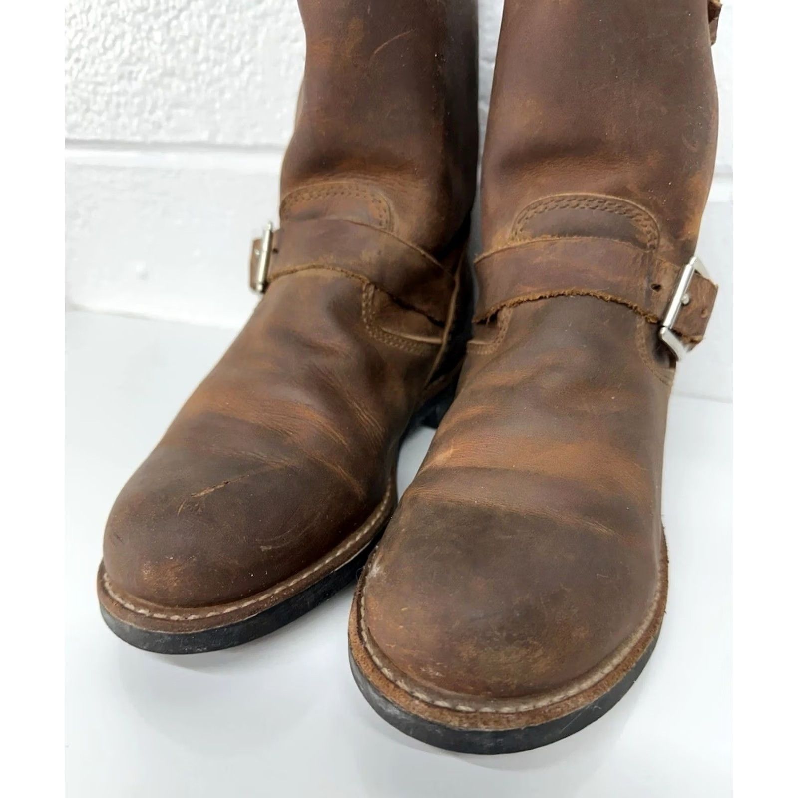 Red Wing VINTAGE Red Wing Boots 3356 Short Engineer Cooper Rough & Tough Brown Women’s Size 6.5 B Leather Rubber Buckle Ankle Strap Size 28" / US 6 / IT 42 - 4 Thumbnail