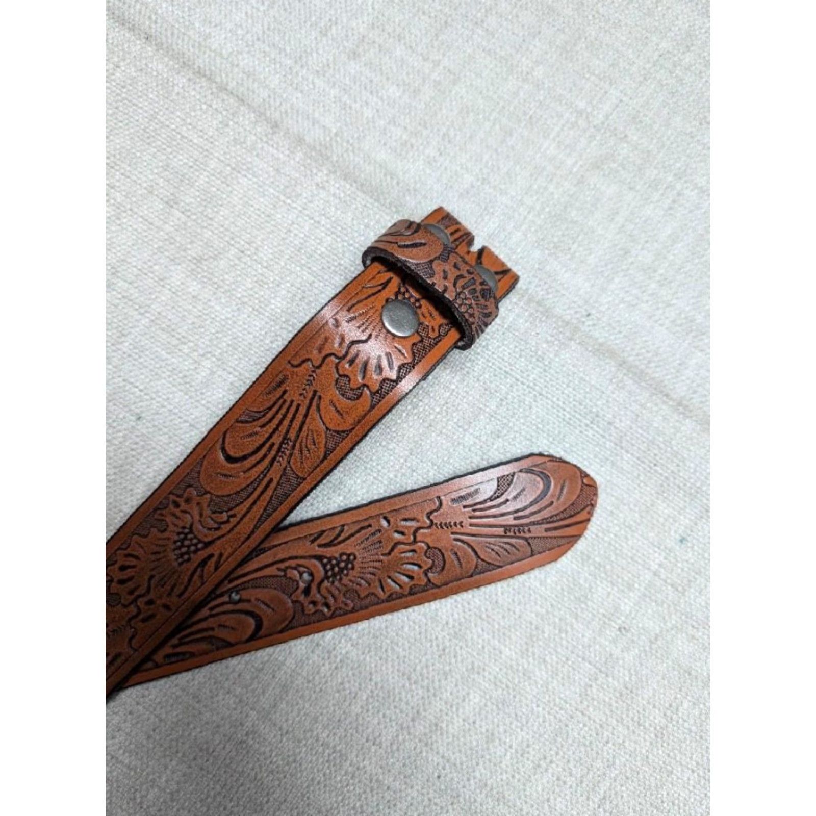 Vintage VINTAGE western belt belt - tooled leather brown 44 Men Buckle COWBOY rodeo Size 44 - 3 Thumbnail