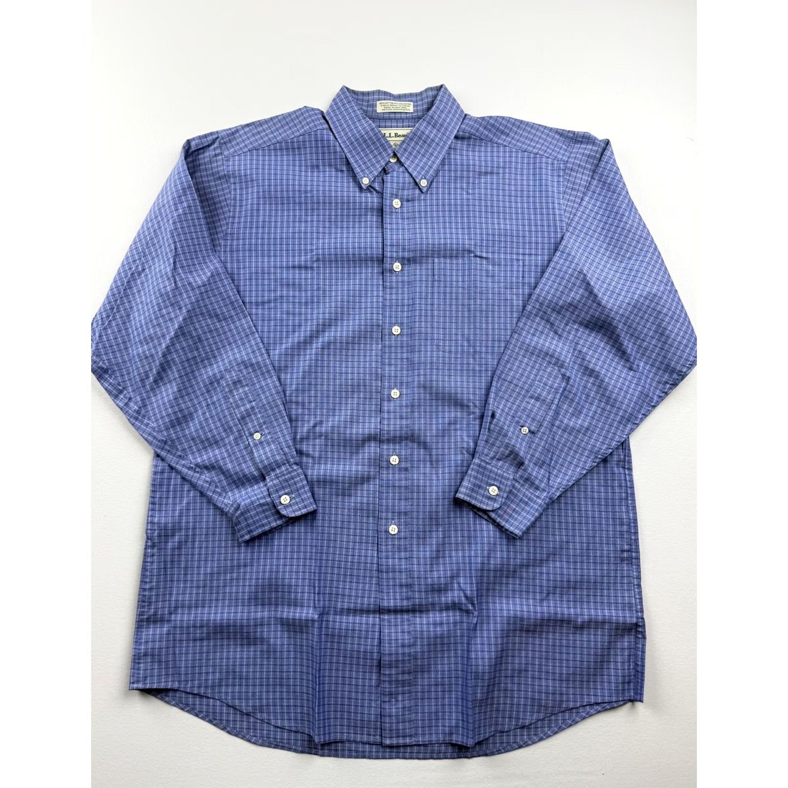 Vintage VINTAGE L.L. Bean Dress Shirt Mens 16.5 32/33 Blue Check Single Needle Hong Kong Size 46R - 2 Thumbnail