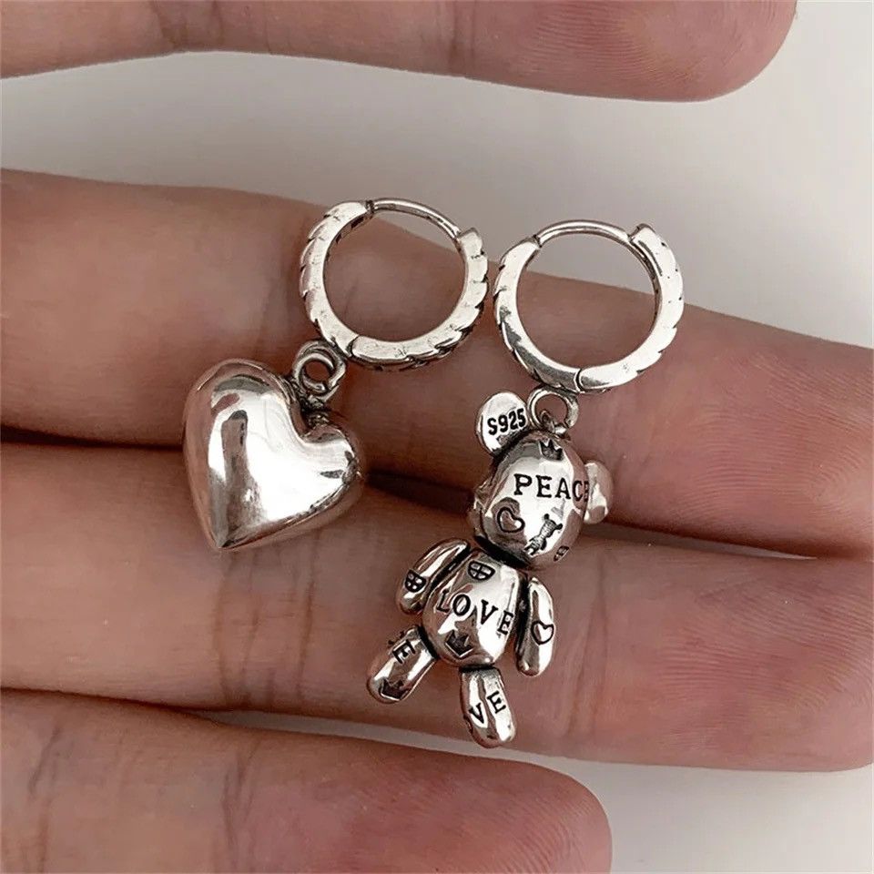 Other Little Bear Love Heart Asymmetric Hoop Earrings Size ONE SIZE - 1 Thumbnail
