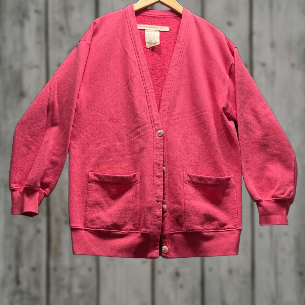 Vintage Raquel Allegra Sweater Cardigan Womens XS0 Pink Terry V-Neck Pockets Relaxed Fit Size XS / US 0-2 / IT 36-38 - 1 Thumbnail
