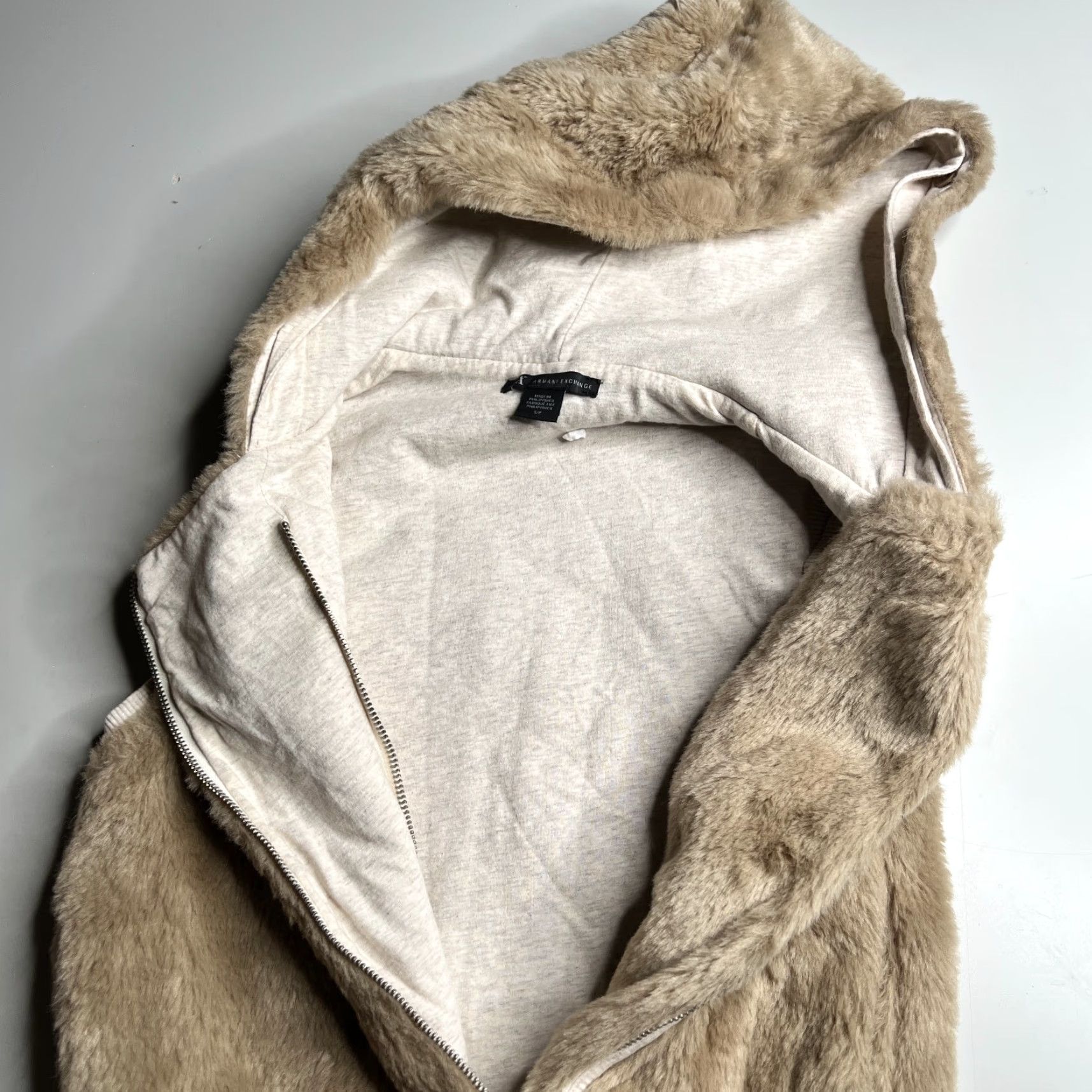 Armani Exchange Armani Exchange A|X Faux Fur Hooded Vest Womens S Beige Zip Front Size S / US 4 / IT 40 - 3 Thumbnail