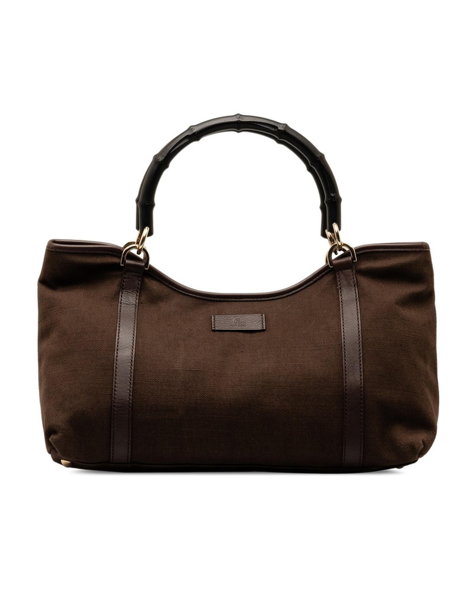 image of Gucci Bamboo Canvas Handbag In Brown - Excellent Condition, Women's