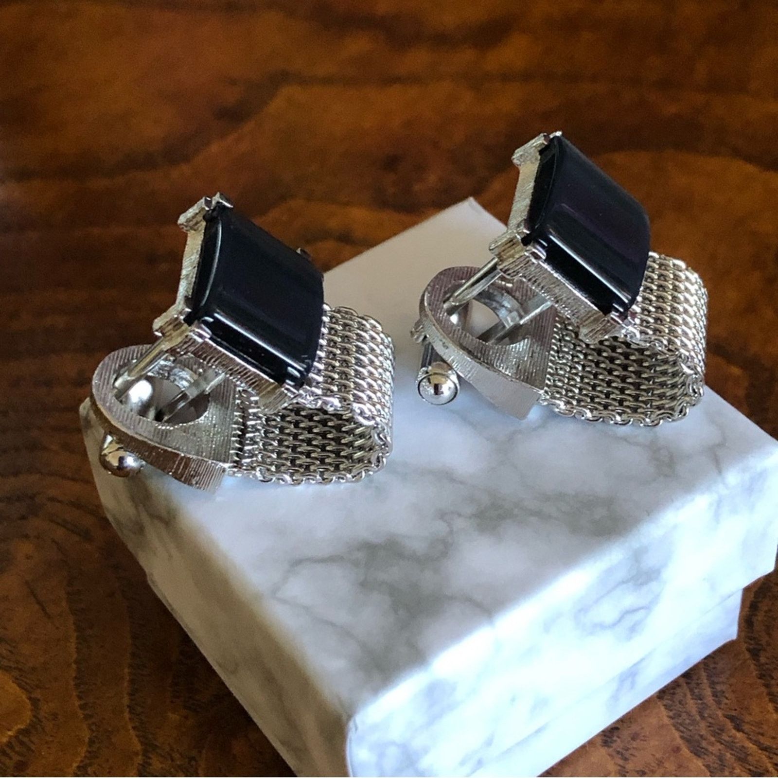Vintage Vintage Swank hematite silver mesh wrap style cuff links Size ONE SIZE - 3 Thumbnail
