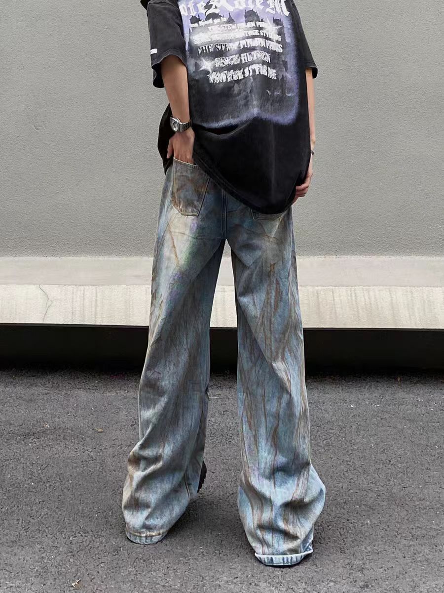 Designer × Jean × Vintage High Street Dirty Dye Washed Ripped Baggy Jeans Size US 34 / EU 50 - 5 Thumbnail