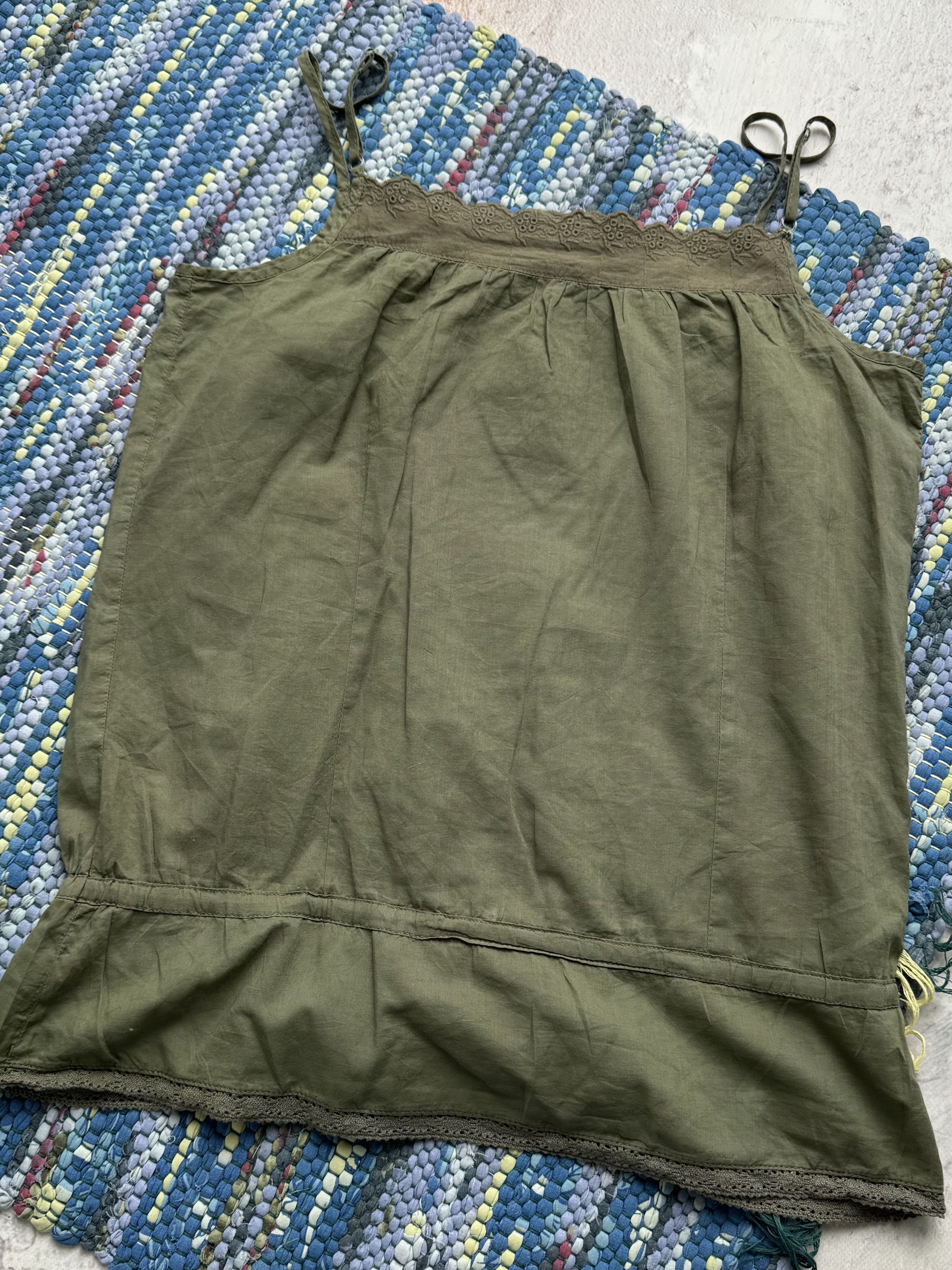 Vintage Vintage Khaki Cami Top Boho Embroidered Lace Trim Size M / US 6-8 / IT 42-44 - 5 Thumbnail