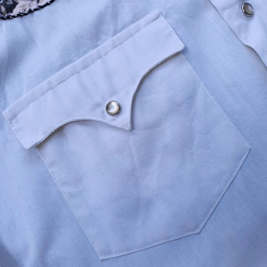 Designer Karman White Floral Western Shirt Size US S / EU 44-46 / 1 - 7 Thumbnail