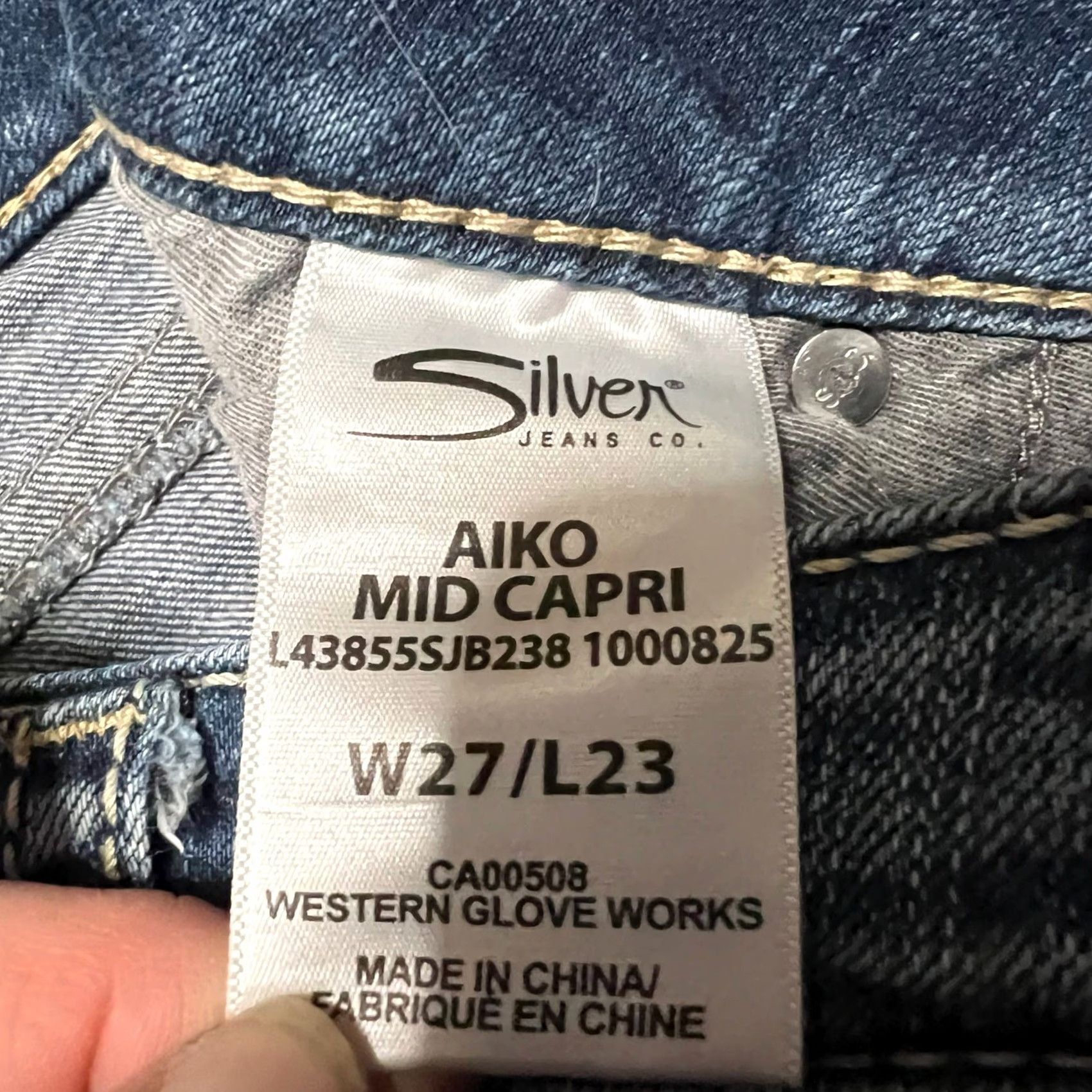 Silver Jeans Co. VINTAGE Silver Jeans Womens 27 (29x25) Aiko Capri Straight Blue Denim Pants Western Womens Size 27" / US 4 / IT 40 - 6 Thumbnail