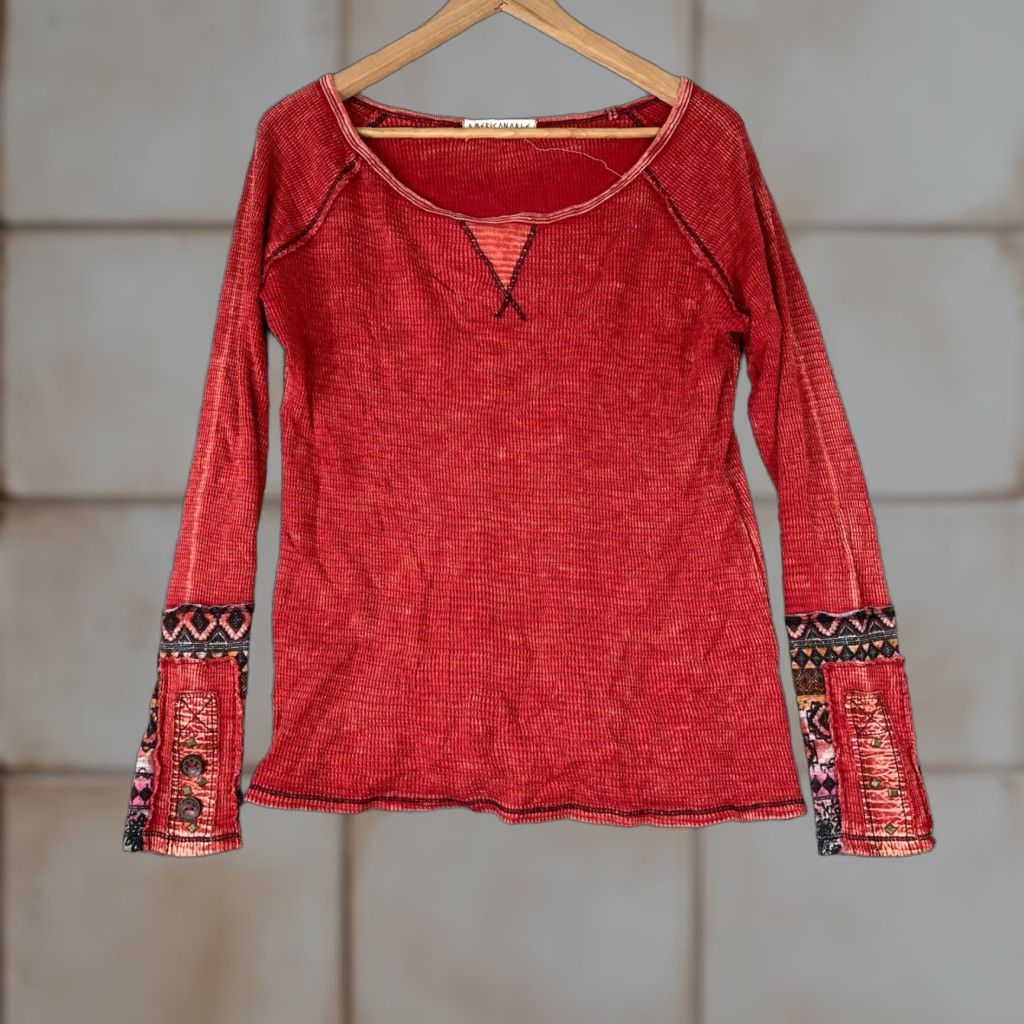 Vintage VINTAGE Americanable Thermal Shirt Womens S Red Waffle Knit Boho Southwestern Hippie Size S / US 4 / IT 40 - 1 Thumbnail
