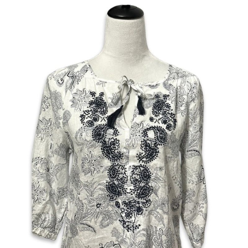 Other Malvin Linen Blouse Floral Paisley 3/4 Sleeves White/Blue S Size S / US 4 / IT 40 - 2 Thumbnail