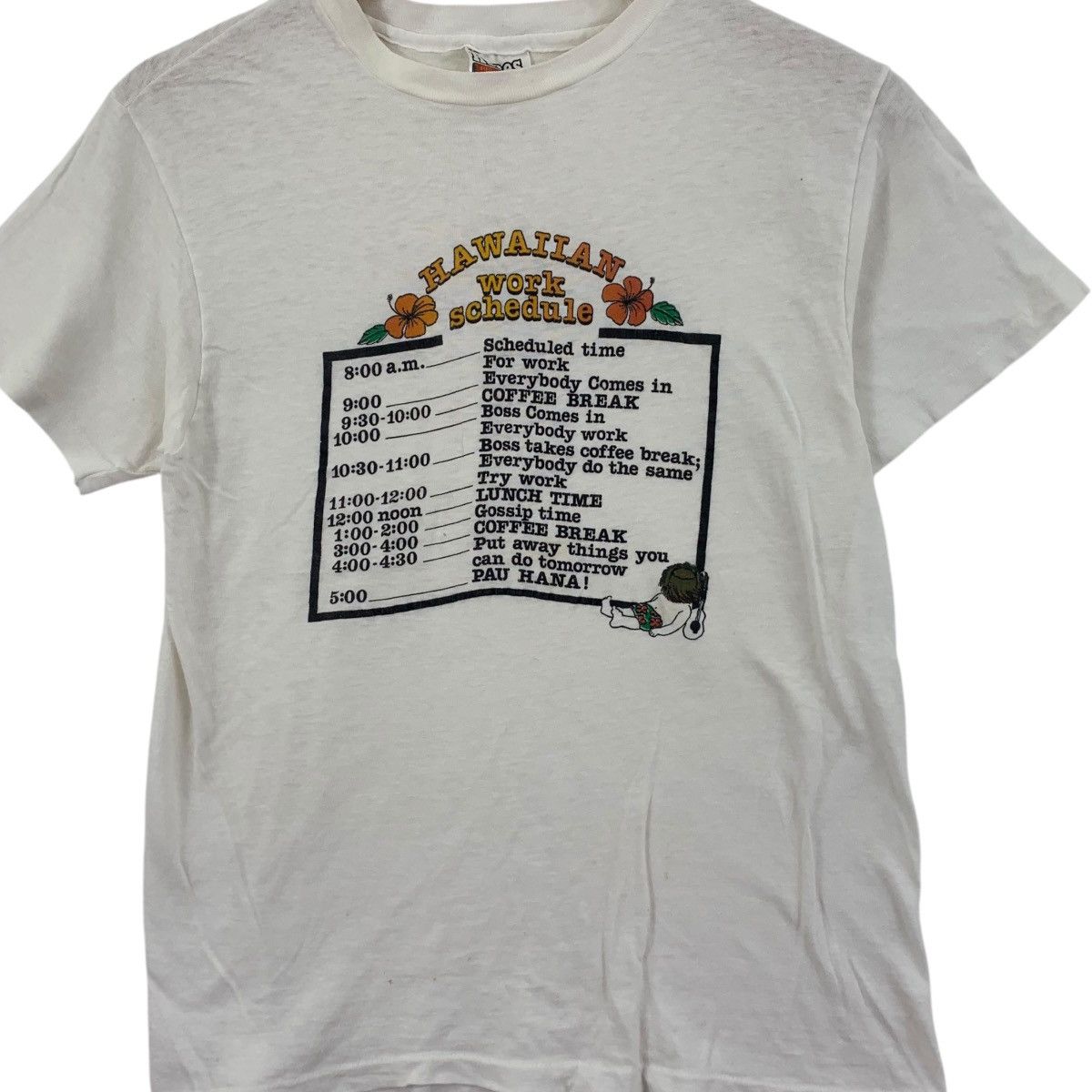Vintage Vintage 80’ HAWAIIAN WORK SCHEDULE Pau Hana Art Tee Shirt Size US S / EU 44-46 / 1 - 3 Thumbnail