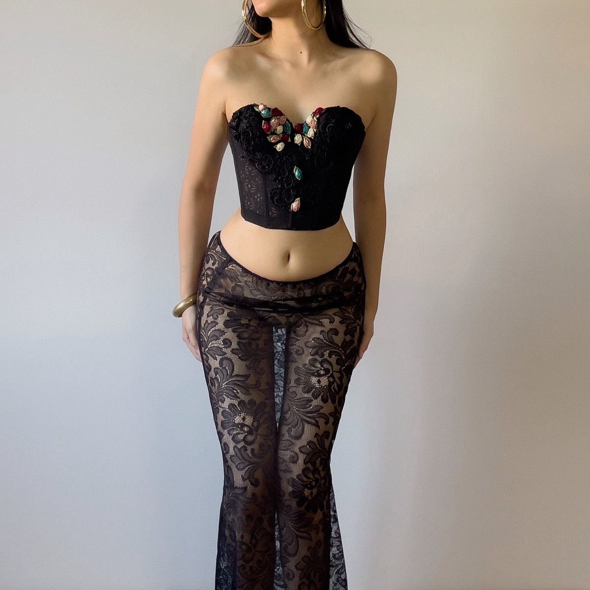 Vintage Vintage 1980's Black Lace Corset Top (32B/30C) Size ONE SIZE - 2 Thumbnail