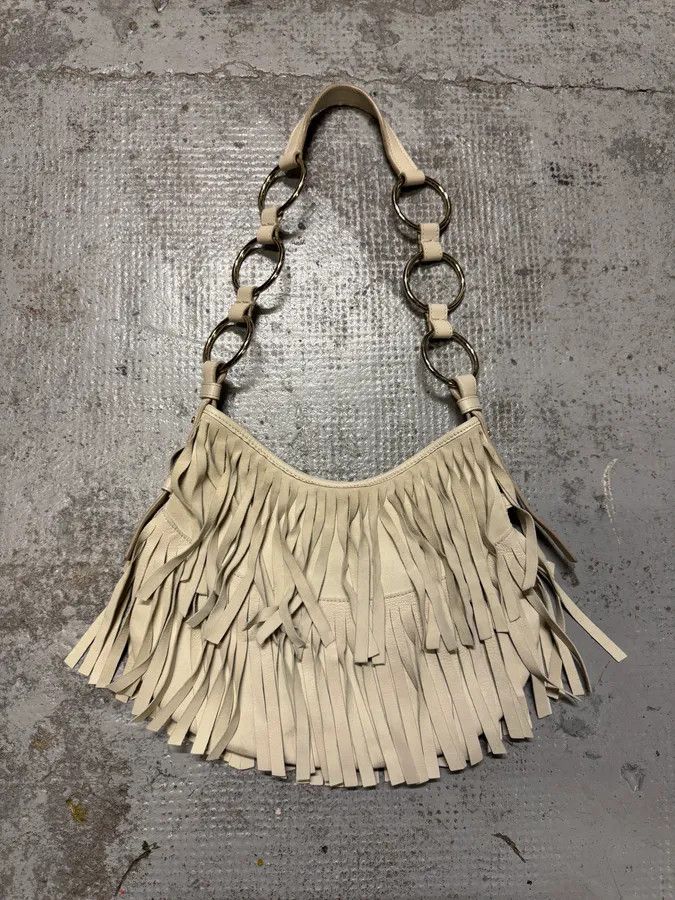 Yves Saint Laurent SS2003 Yves Saint Laurent Fringe Layered White Leather Handle Bag by Tom Ford Size ONE SIZE - 6 Thumbnail