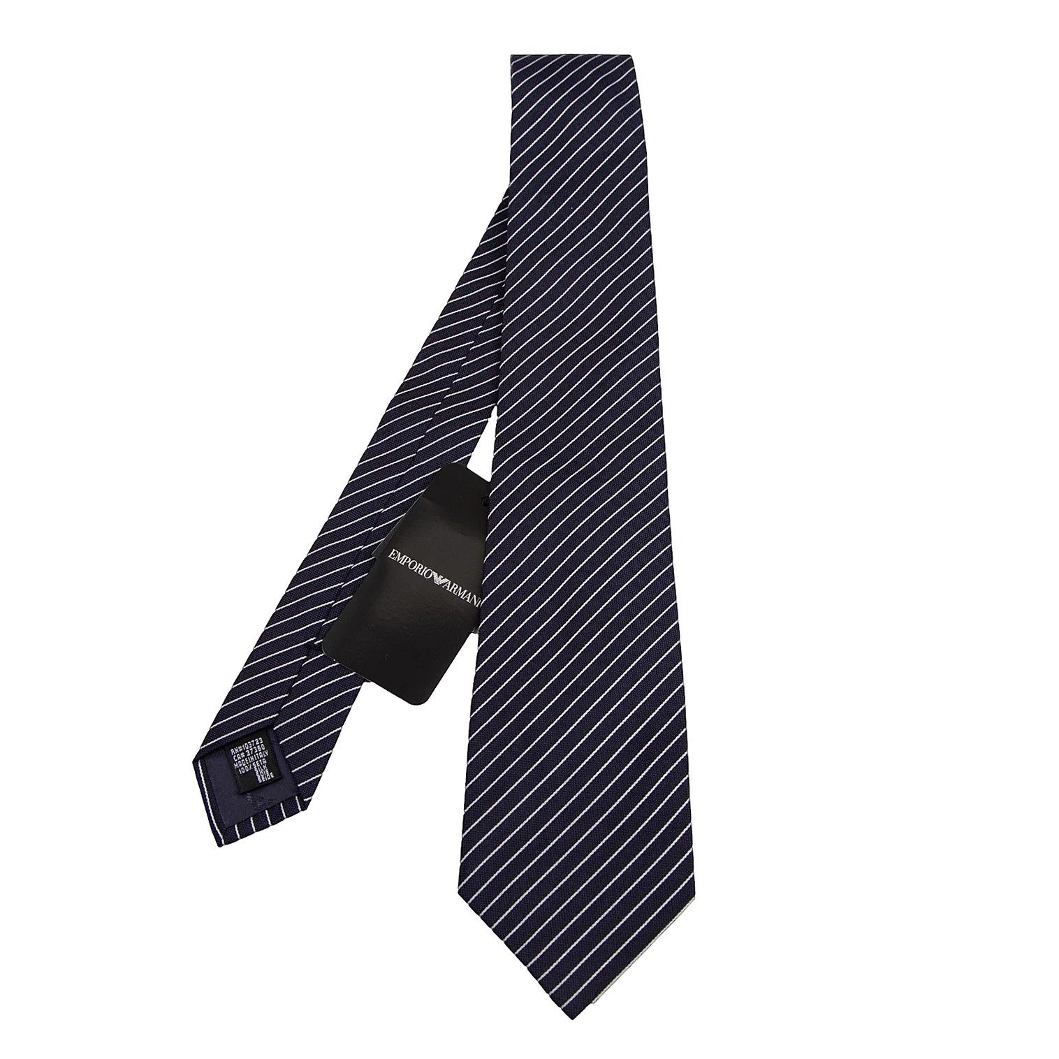 Emporio Armani Silk Regimental Tie in Navy and White Size ONE SIZE - 1 Thumbnail