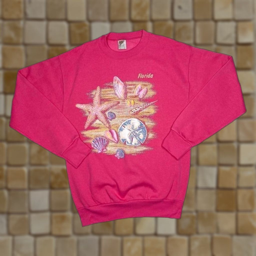 Vintage VINTAGE Sherry’s Best "Florida" Sea Shell Beach Souvenir Sweatshirt Shirt M Pink Mens 90s Graphic Pullover Size US M / EU 48-50 / 2 - 1 Thumbnail